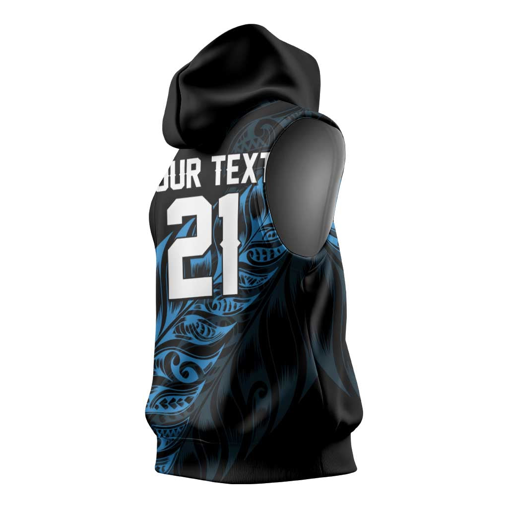 New Zealand Lawn Bowls Custom Sleeveless Hoodie Blue Maori Warrior Tribal Silver Fern - Polynesian Pride