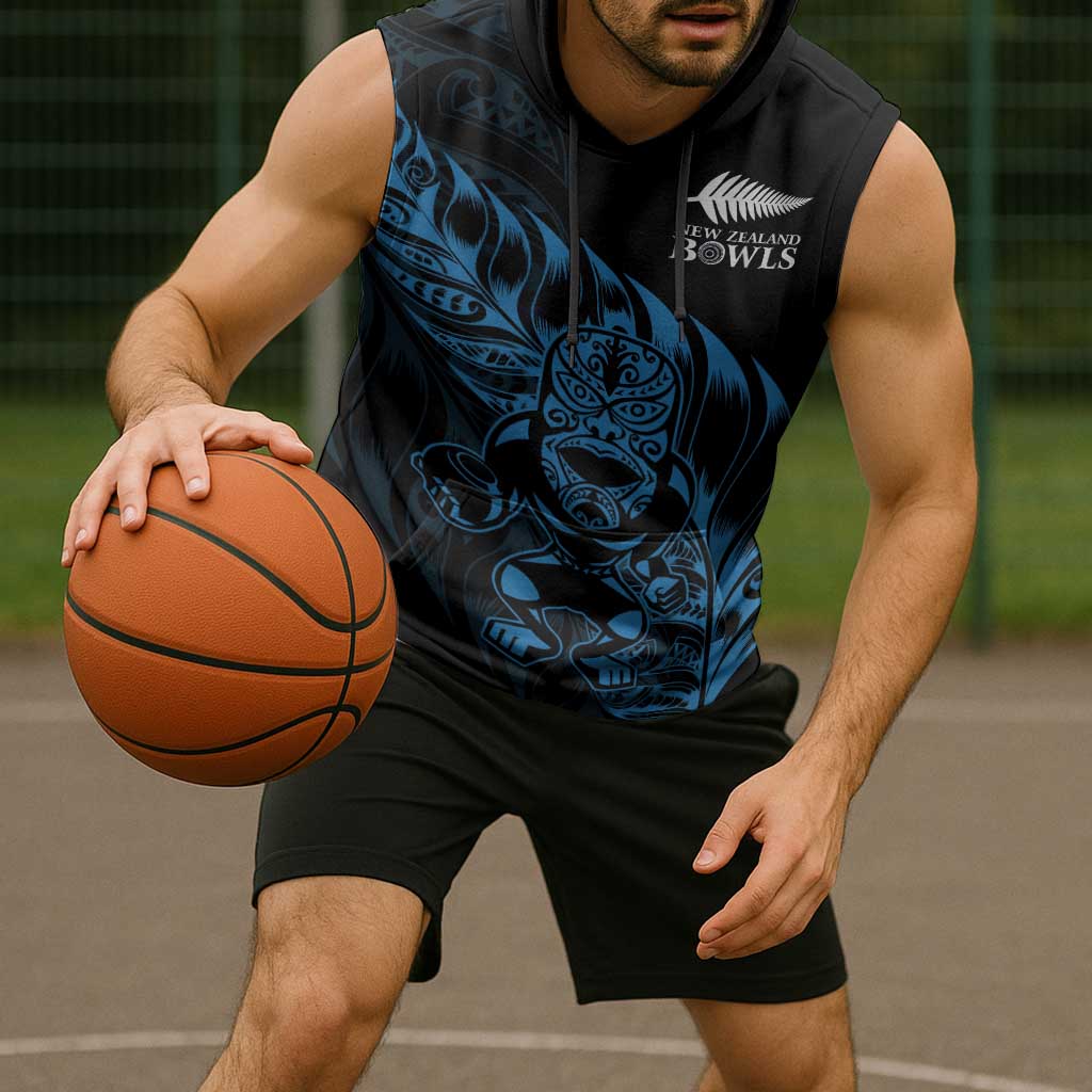New Zealand Lawn Bowls Custom Sleeveless Hoodie Blue Maori Warrior Tribal Silver Fern - Polynesian Pride