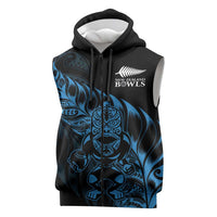 New Zealand Lawn Bowls Custom Sleeveless Zip Hoodie Blue Maori Warrior Tribal Silver Fern - Polynesian Pride