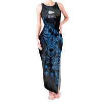 New Zealand Lawn Bowls Custom Tank Maxi Dress Blue Maori Warrior Tribal Silver Fern - Polynesian Pride