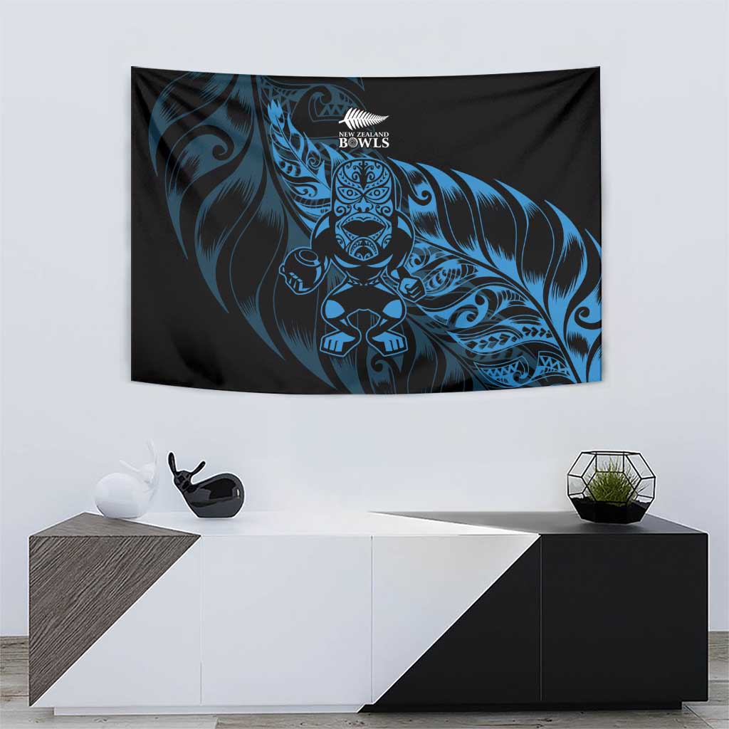 New Zealand Lawn Bowls Tapestry Blue Maori Warrior Tribal Silver Fern - Polynesian Pride