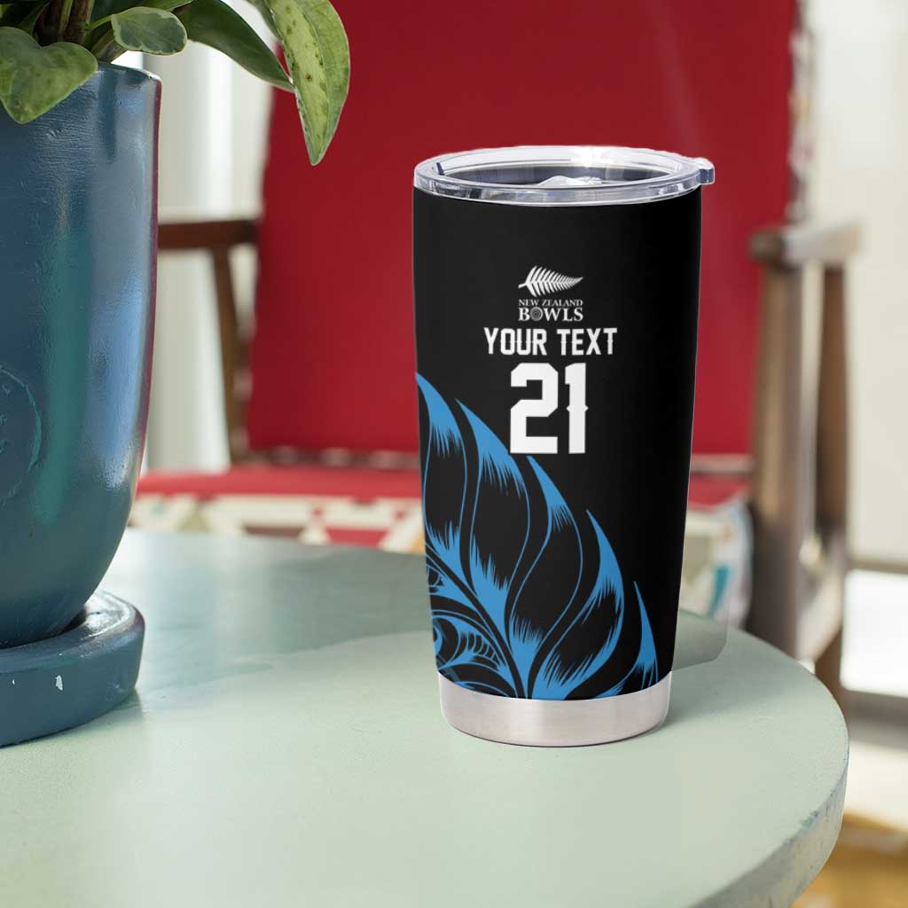 New Zealand Lawn Bowls Custom Tumbler Cup Blue Maori Warrior Tribal Silver Fern - Polynesian Pride