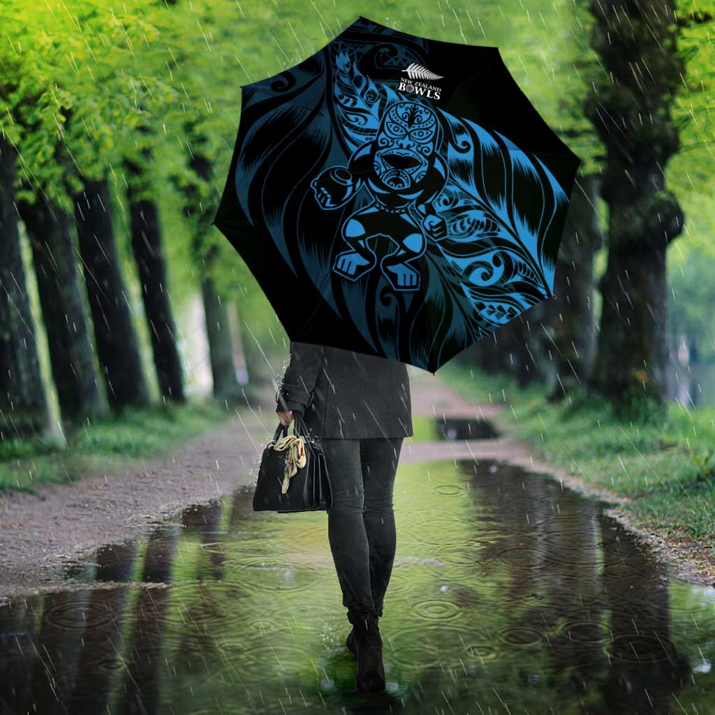 New Zealand Lawn Bowls Umbrella Blue Maori Warrior Tribal Silver Fern - Polynesian Pride