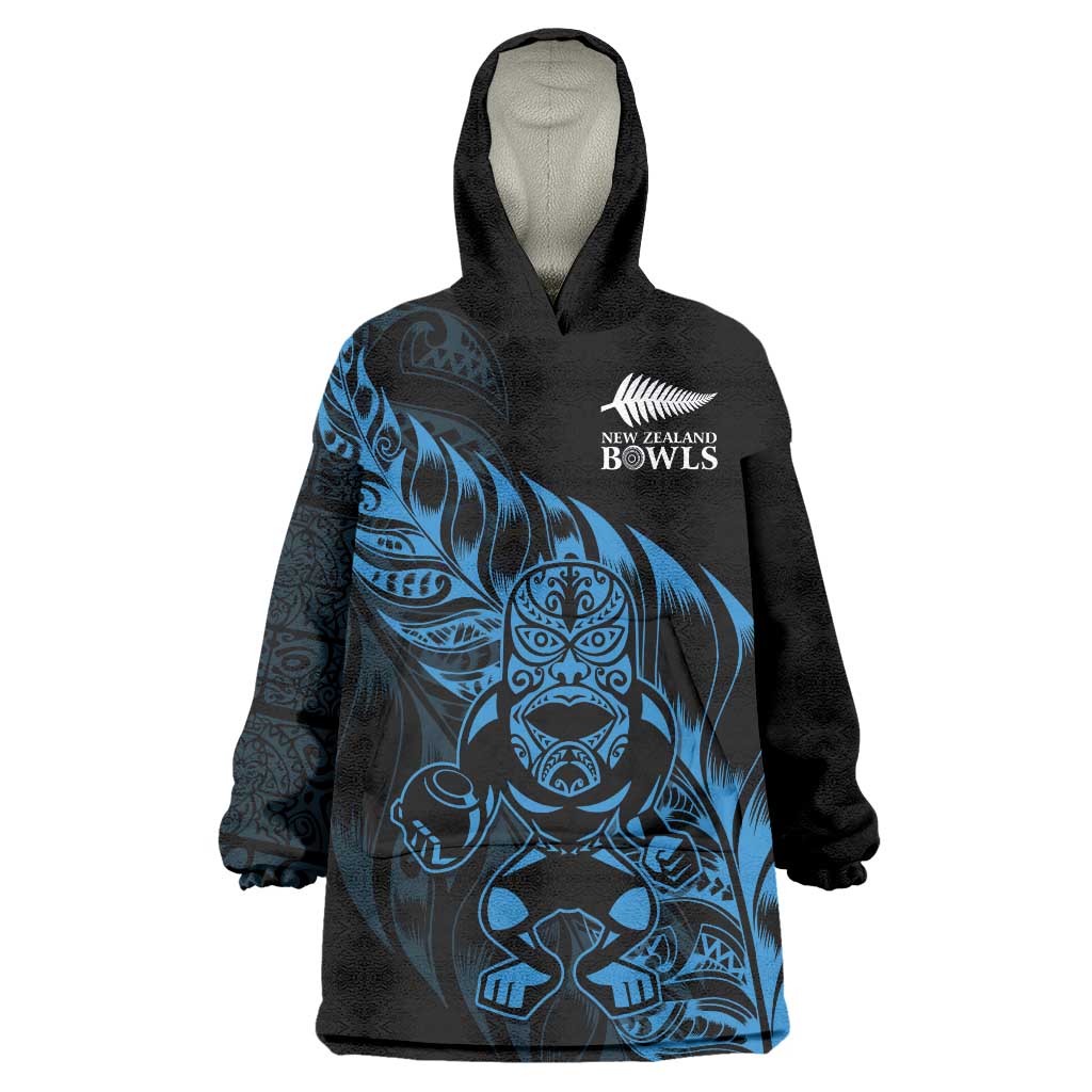 New Zealand Lawn Bowls Custom Wearable Blanket Hoodie Blue Maori Warrior Tribal Silver Fern LT9 One Size Blue - Polynesian Pride