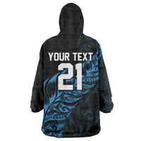 New Zealand Lawn Bowls Custom Wearable Blanket Hoodie Blue Maori Warrior Tribal Silver Fern LT9 - Polynesian Pride