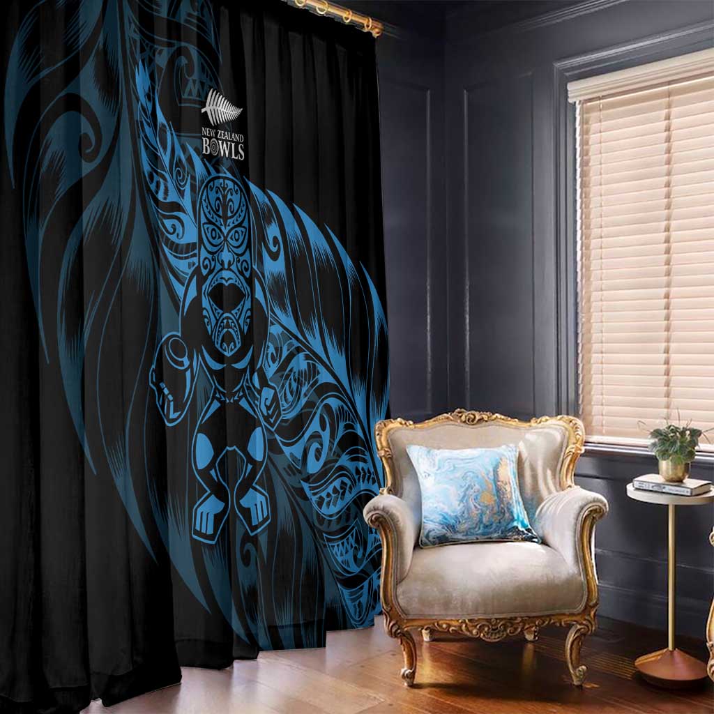 New Zealand Lawn Bowls Window Curtain Blue Maori Warrior Tribal Silver Fern - Polynesian Pride