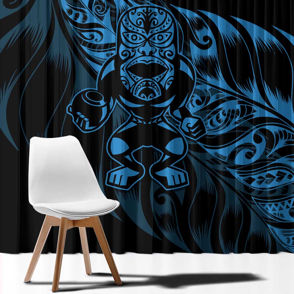 New Zealand Lawn Bowls Window Curtain Blue Maori Warrior Tribal Silver Fern - Polynesian Pride