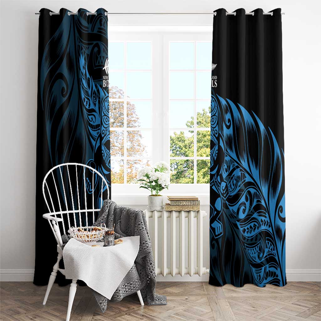 New Zealand Lawn Bowls Window Curtain Blue Maori Warrior Tribal Silver Fern - Polynesian Pride
