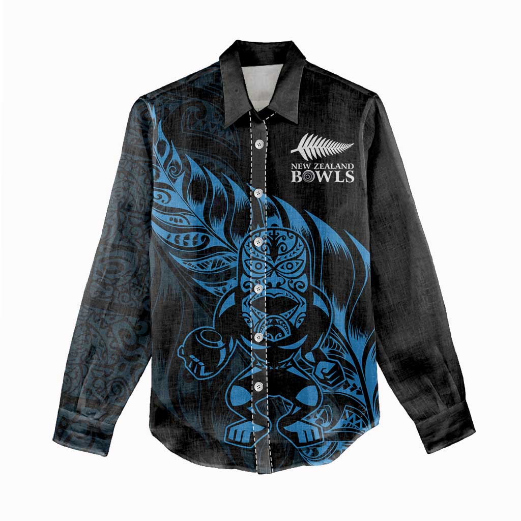 New Zealand Lawn Bowls Custom Women Casual Shirt Blue Maori Warrior Tribal Silver Fern LT9 - Polynesian Pride