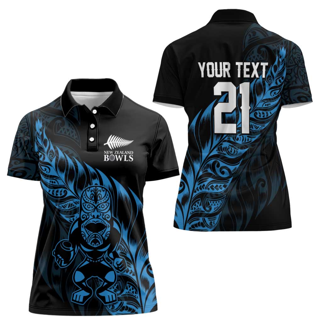 New Zealand Lawn Bowls Custom Women Polo Shirt Blue Maori Warrior Tribal Silver Fern LT9 - Polynesian Pride