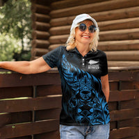 New Zealand Lawn Bowls Custom Women Polo Shirt Blue Maori Warrior Tribal Silver Fern LT9 - Polynesian Pride