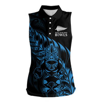 New Zealand Lawn Bowls Custom Women Sleeveless Polo Shirt Blue Maori Warrior Tribal Silver Fern LT9 Female Blue - Polynesian Pride