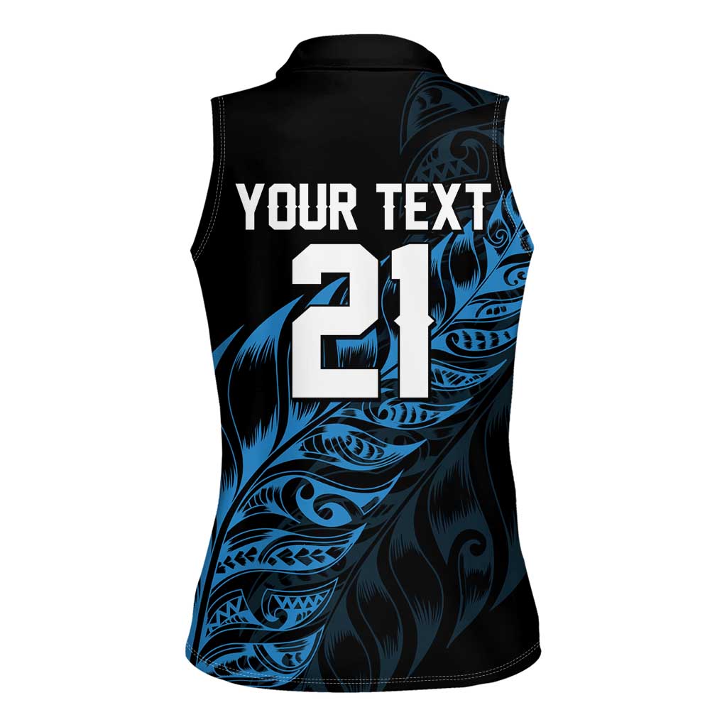 New Zealand Lawn Bowls Custom Women Sleeveless Polo Shirt Blue Maori Warrior Tribal Silver Fern LT9 - Polynesian Pride