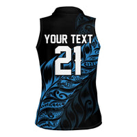 New Zealand Lawn Bowls Custom Women Sleeveless Polo Shirt Blue Maori Warrior Tribal Silver Fern LT9 - Polynesian Pride