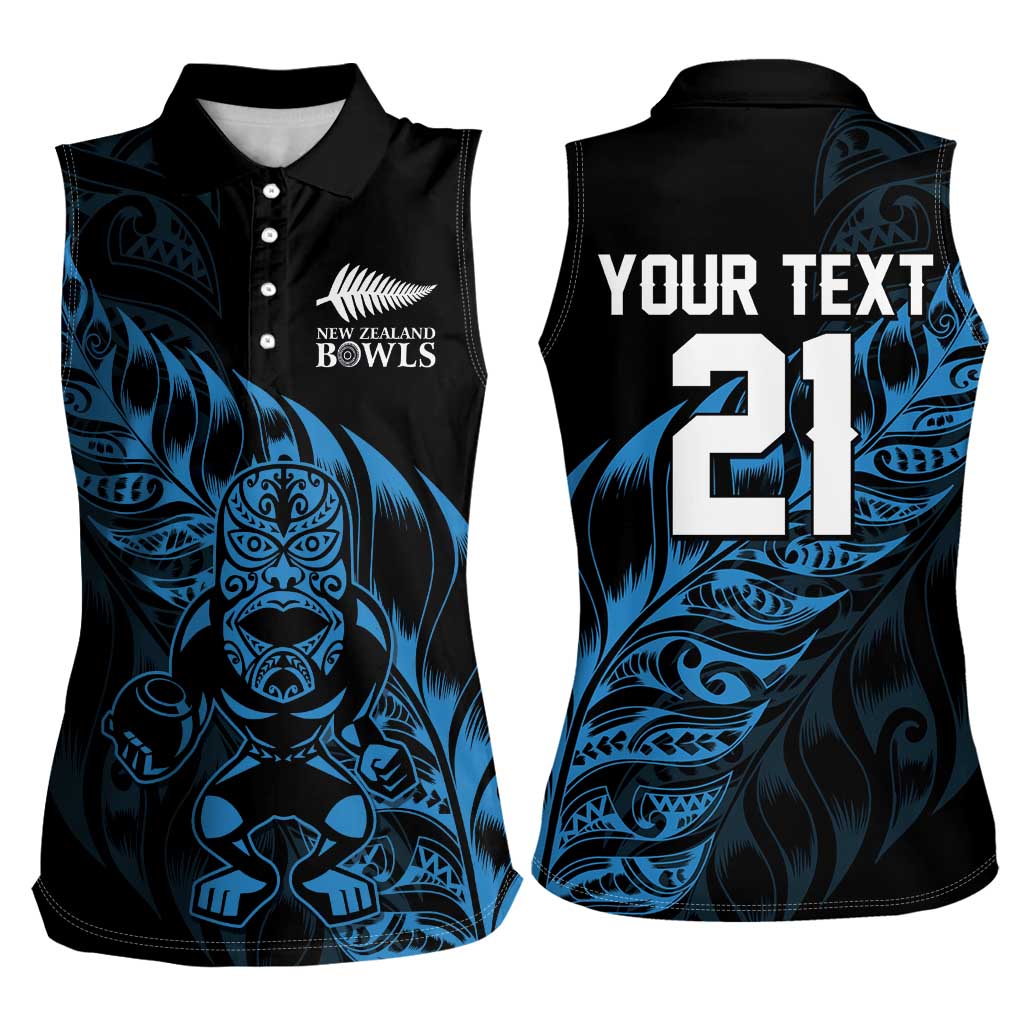 New Zealand Lawn Bowls Custom Women Sleeveless Polo Shirt Blue Maori Warrior Tribal Silver Fern LT9 - Polynesian Pride