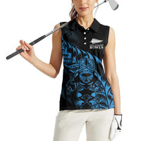 New Zealand Lawn Bowls Custom Women Sleeveless Polo Shirt Blue Maori Warrior Tribal Silver Fern LT9 - Polynesian Pride