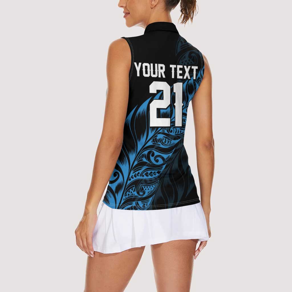 New Zealand Lawn Bowls Custom Women Sleeveless Polo Shirt Blue Maori Warrior Tribal Silver Fern LT9 - Polynesian Pride