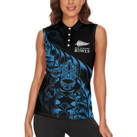 New Zealand Lawn Bowls Custom Women Sleeveless Polo Shirt Blue Maori Warrior Tribal Silver Fern LT9 - Polynesian Pride