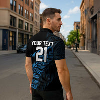 New Zealand Lawn Bowls Custom Zipper Polo Shirt Blue Maori Warrior Tribal Silver Fern - Polynesian Pride