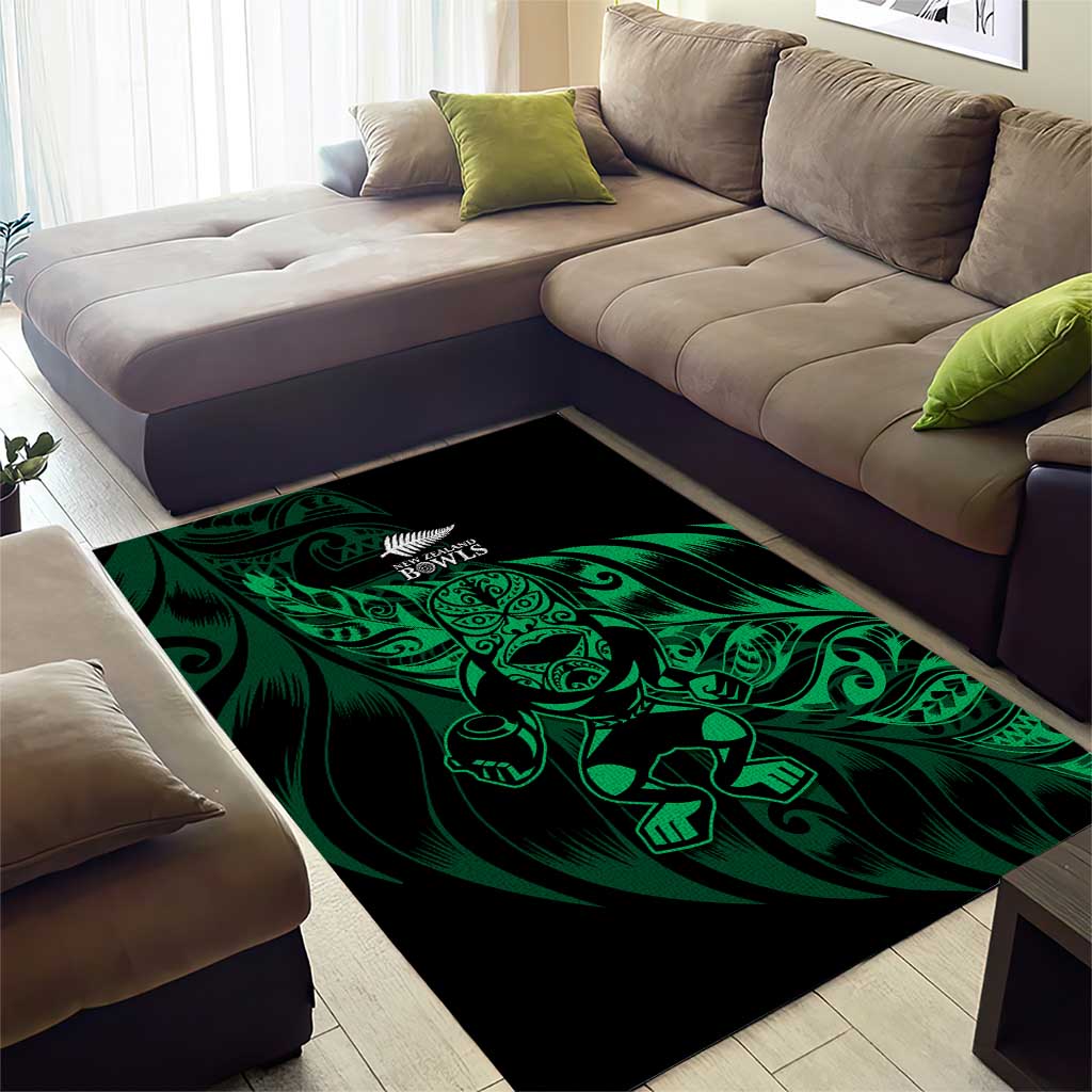 New Zealand Lawn Bowls Area Rug Green Maori Warrior Tribal Silver Fern - Polynesian Pride