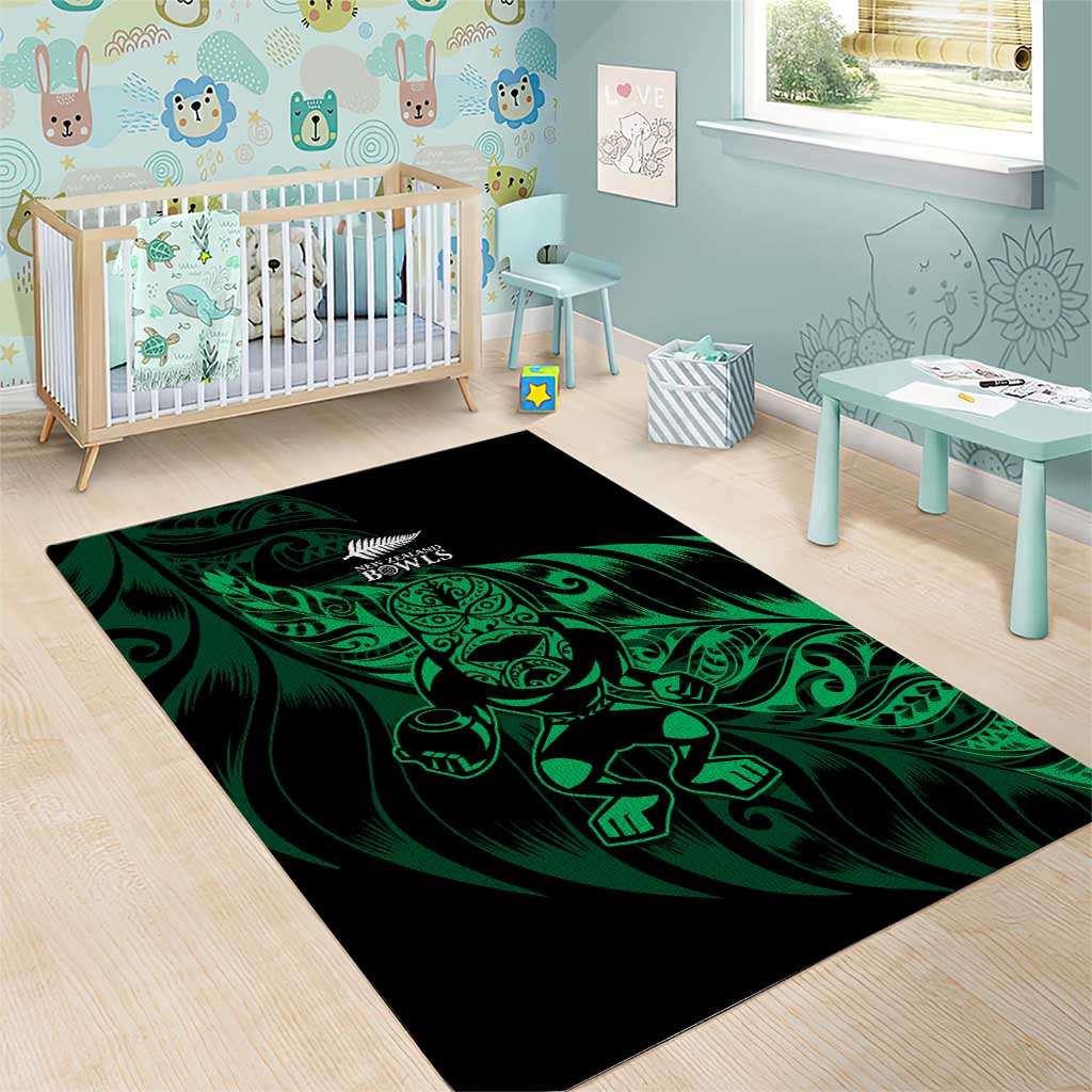 New Zealand Lawn Bowls Area Rug Green Maori Warrior Tribal Silver Fern - Polynesian Pride