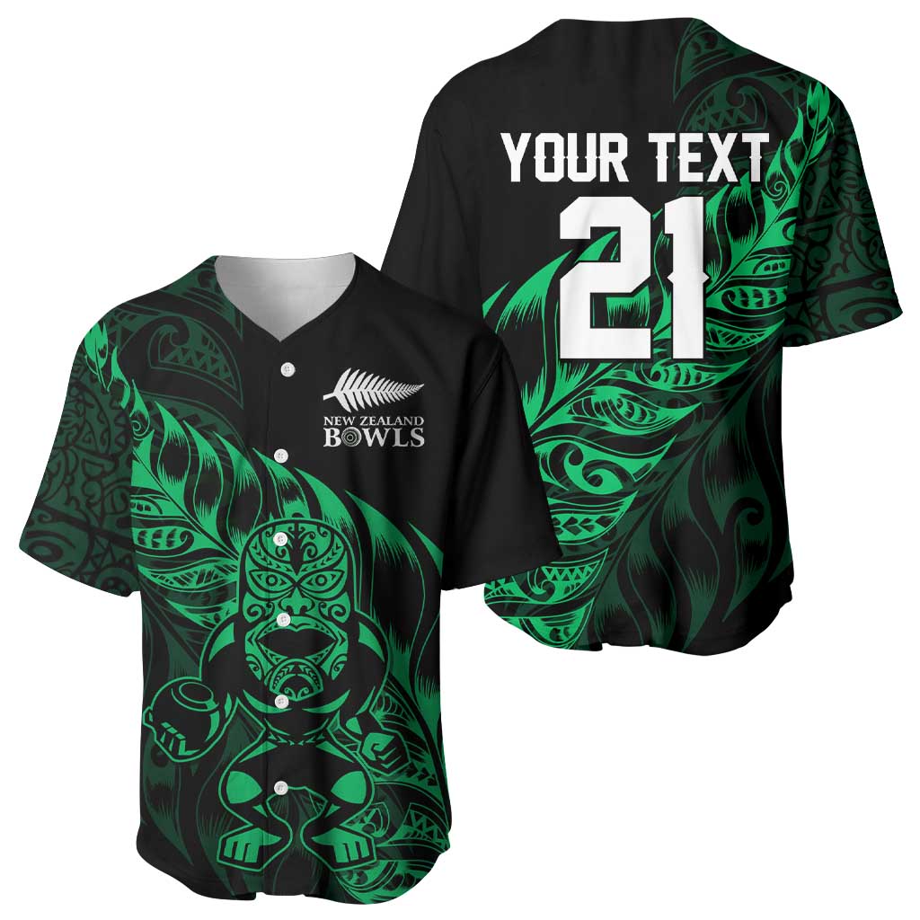 New Zealand Lawn Bowls Custom Baseball Jersey Green Maori Warrior Tribal Silver Fern - Polynesian Pride