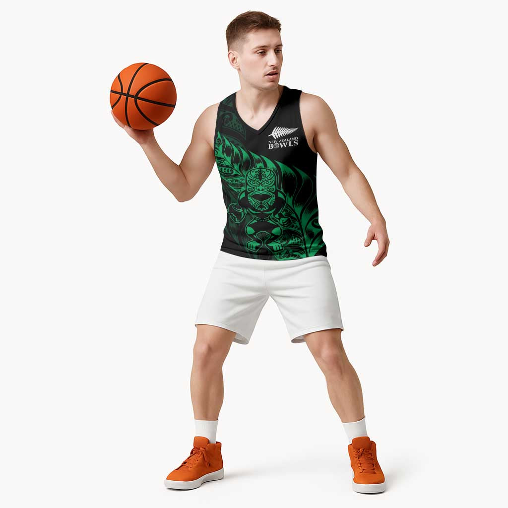 New Zealand Lawn Bowls Custom Basketball Jersey Green Maori Warrior Tribal Silver Fern - Polynesian Pride