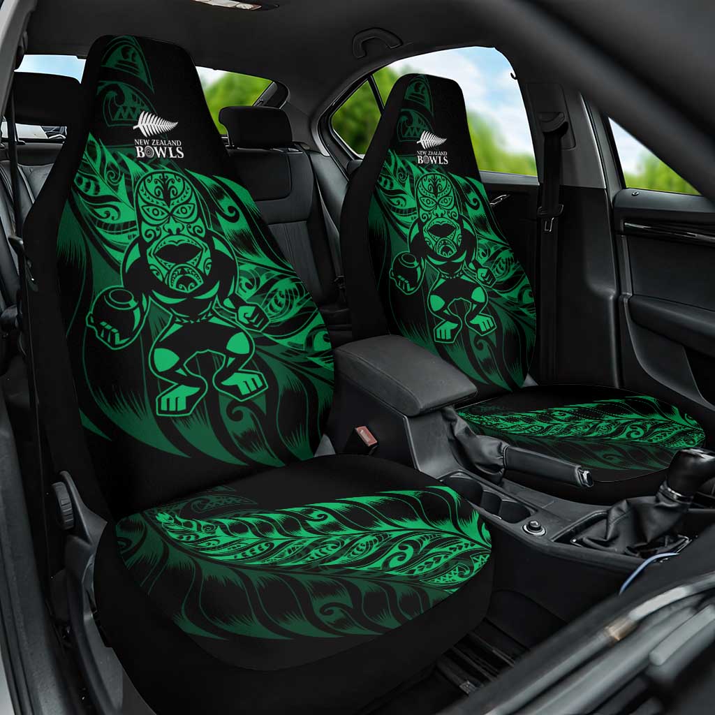 New Zealand Lawn Bowls Car Seat Cover Green Maori Warrior Tribal Silver Fern LT9 One Size Green - Polynesian Pride