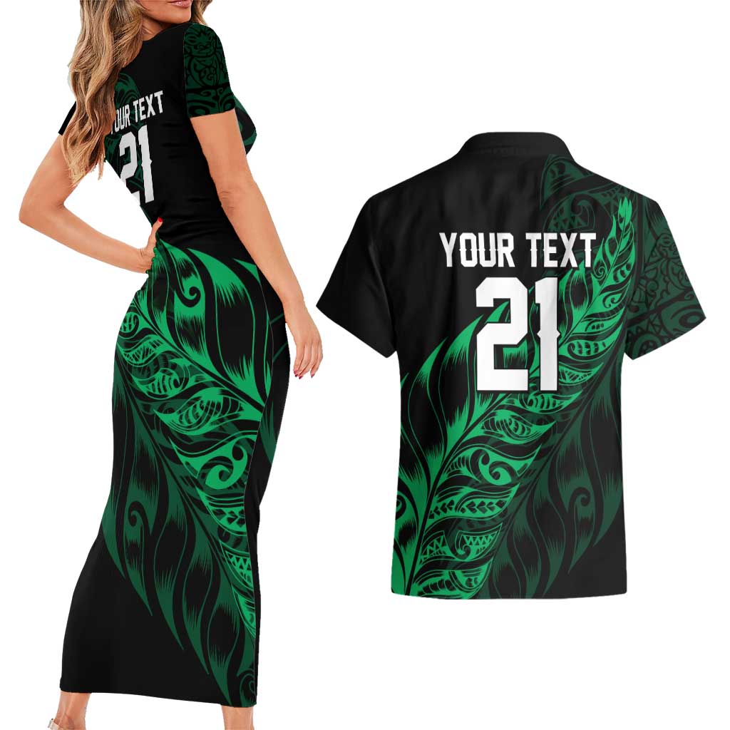 New Zealand Lawn Bowls Custom Couples Matching Short Sleeve Bodycon Dress and Hawaiian Shirt Green Maori Warrior Tribal Silver Fern LT9 - Polynesian Pride