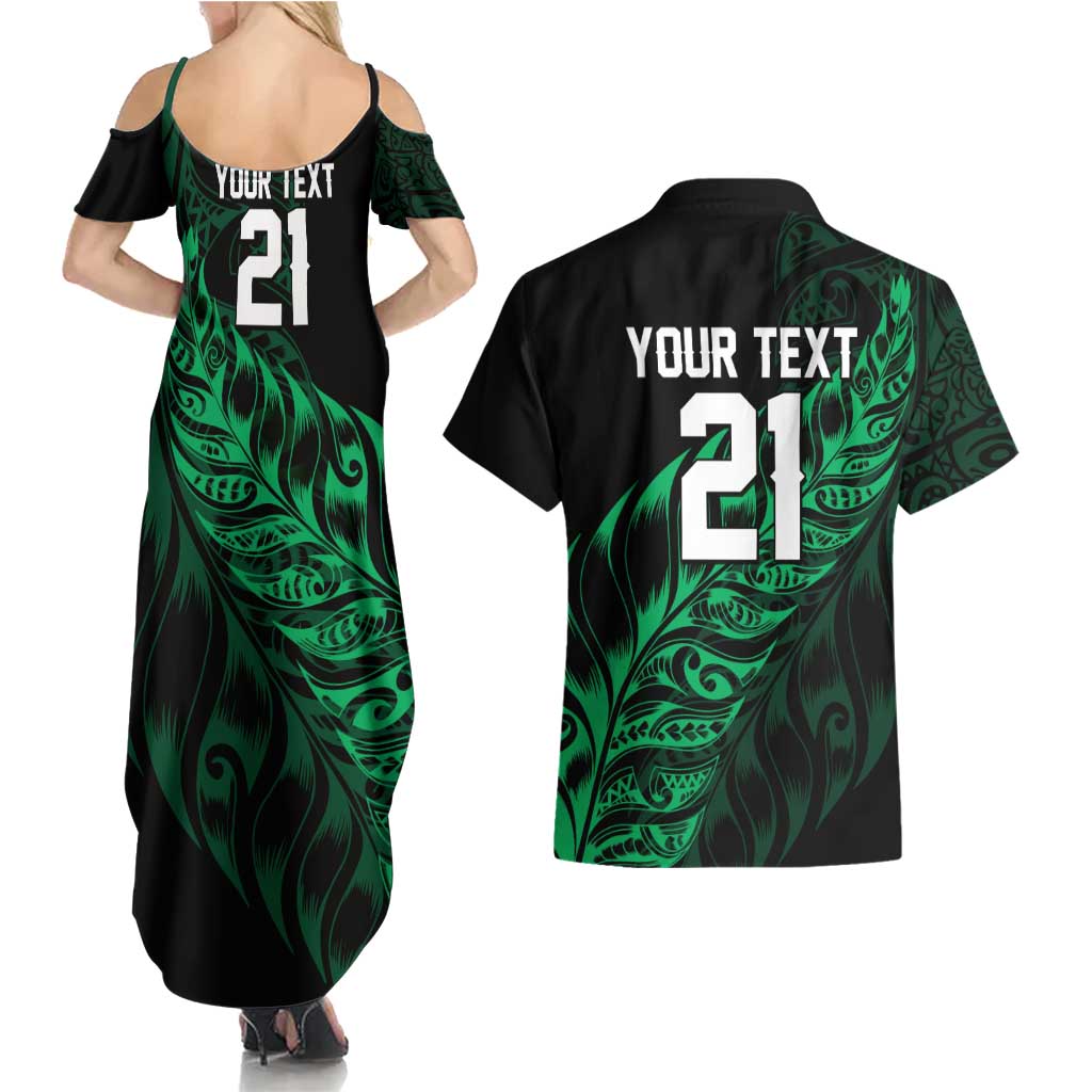 New Zealand Lawn Bowls Custom Couples Matching Summer Maxi Dress and Hawaiian Shirt Green Maori Warrior Tribal Silver Fern LT9 - Polynesian Pride