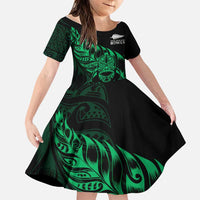 New Zealand Lawn Bowls Custom Family Matching Mermaid Dress and Hawaiian Shirt Green Maori Warrior Tribal Silver Fern LT9 Daughter's Dress Green - Polynesian Pride