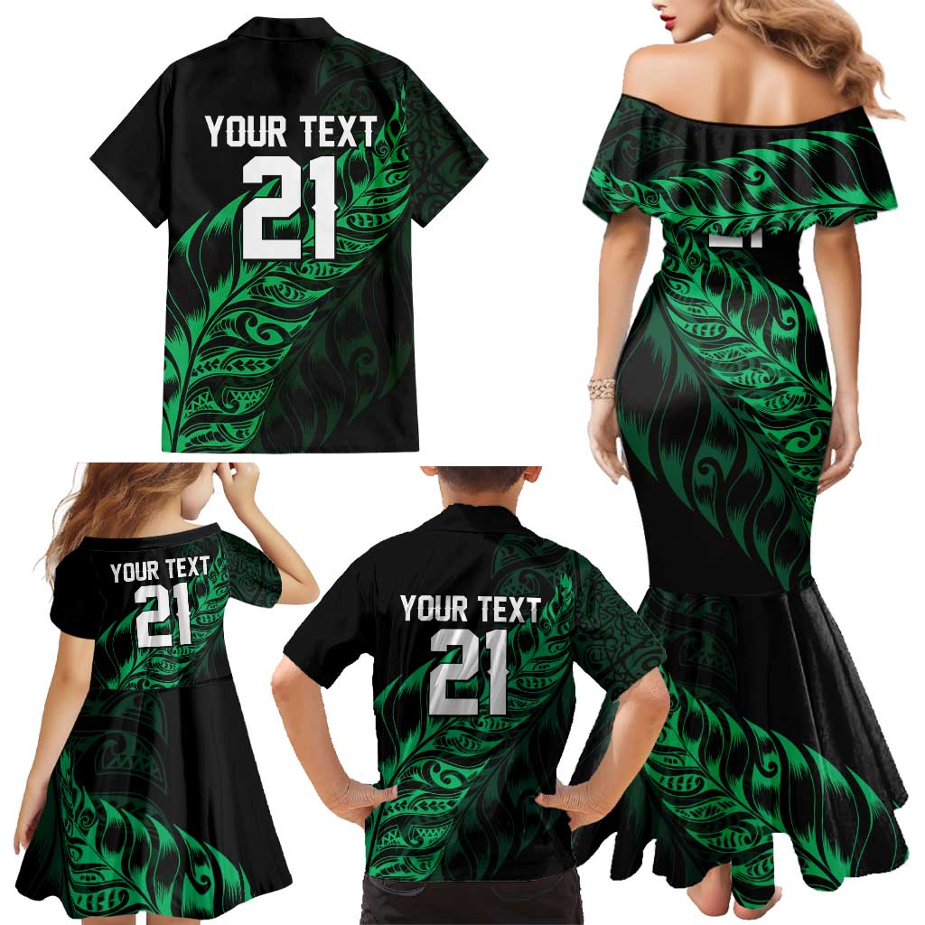 New Zealand Lawn Bowls Custom Family Matching Mermaid Dress and Hawaiian Shirt Green Maori Warrior Tribal Silver Fern LT9 - Polynesian Pride