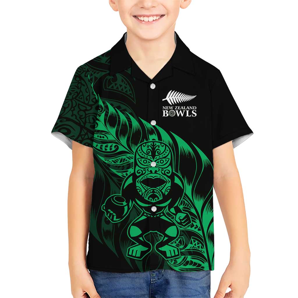 New Zealand Lawn Bowls Custom Family Matching Mermaid Dress and Hawaiian Shirt Green Maori Warrior Tribal Silver Fern LT9 Son's Shirt Green - Polynesian Pride
