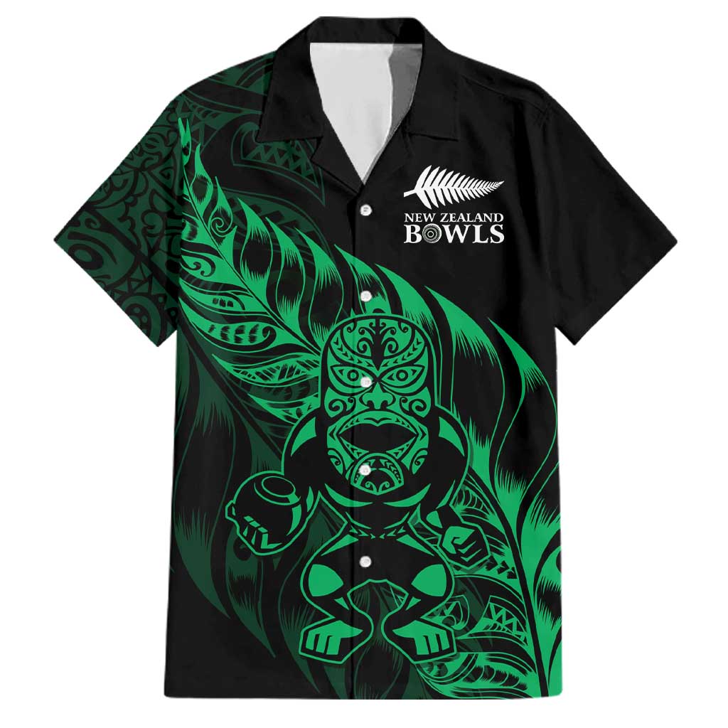 New Zealand Lawn Bowls Custom Family Matching Off The Shoulder Long Sleeve Dress and Hawaiian Shirt Green Maori Warrior Tribal Silver Fern LT9 Dad's Shirt - Short Sleeve Green - Polynesian Pride