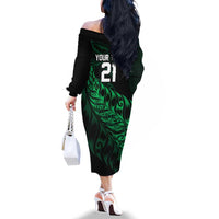 New Zealand Lawn Bowls Custom Family Matching Off The Shoulder Long Sleeve Dress and Hawaiian Shirt Green Maori Warrior Tribal Silver Fern LT9 - Polynesian Pride
