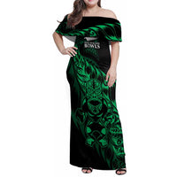 New Zealand Lawn Bowls Custom Family Matching Off Shoulder Maxi Dress and Hawaiian Shirt Green Maori Warrior Tribal Silver Fern LT9 Mom's Dress Green - Polynesian Pride