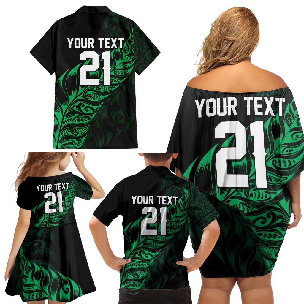 New Zealand Lawn Bowls Custom Family Matching Off Shoulder Short Dress and Hawaiian Shirt Green Maori Warrior Tribal Silver Fern LT9 - Polynesian Pride