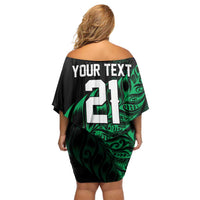 New Zealand Lawn Bowls Custom Family Matching Off Shoulder Short Dress and Hawaiian Shirt Green Maori Warrior Tribal Silver Fern LT9 - Polynesian Pride