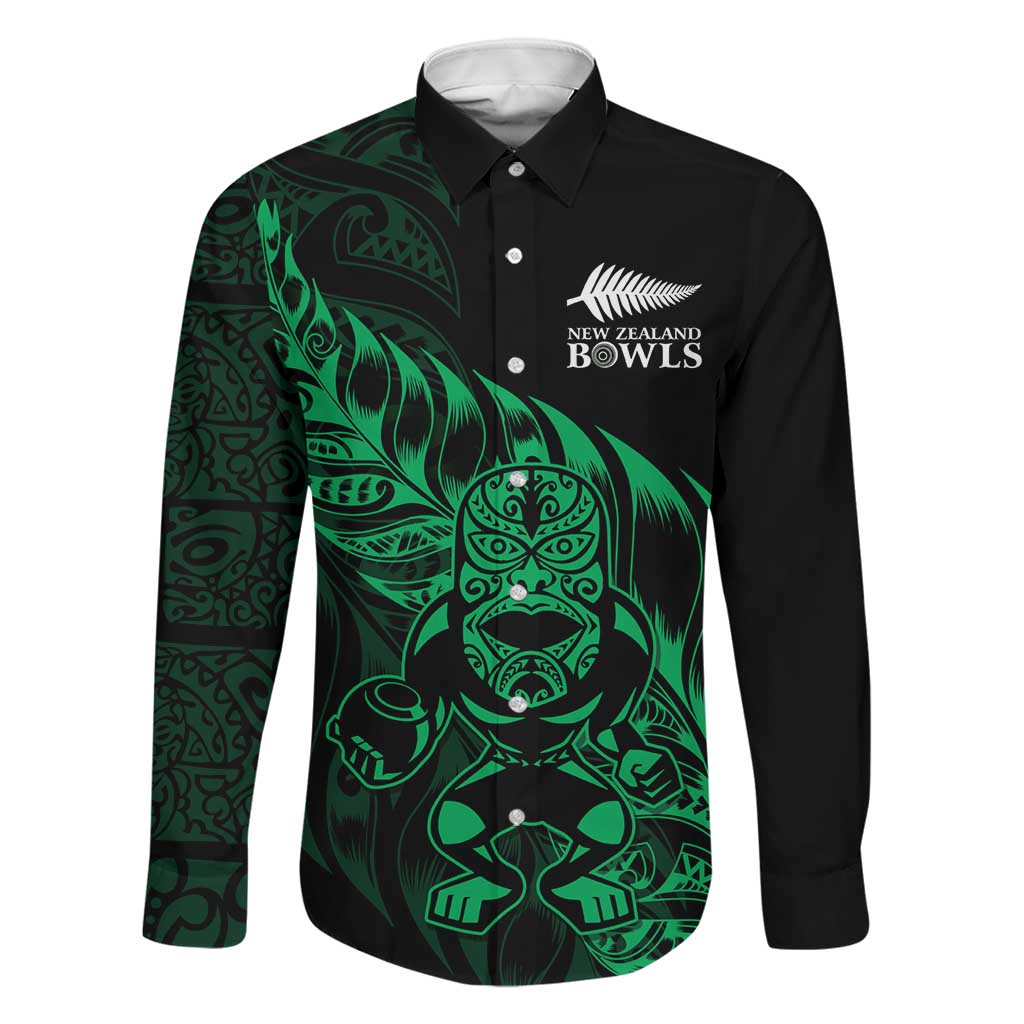 New Zealand Lawn Bowls Custom Family Matching Summer Maxi Dress and Hawaiian Shirt Green Maori Warrior Tribal Silver Fern LT9 Dad's Shirt - Long Sleeve Green - Polynesian Pride