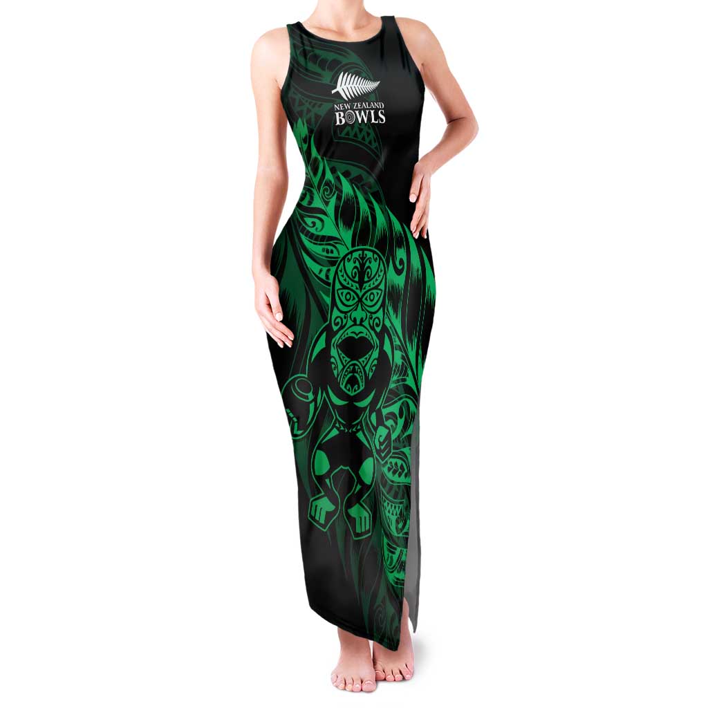 New Zealand Lawn Bowls Custom Family Matching Tank Maxi Dress and Hawaiian Shirt Green Maori Warrior Tribal Silver Fern LT9 Mom's Dress Green - Polynesian Pride
