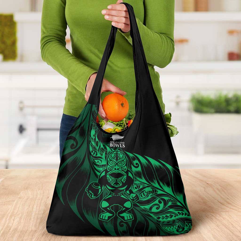 New Zealand Lawn Bowls Grocery Bag Green Maori Warrior Tribal Silver Fern - Polynesian Pride