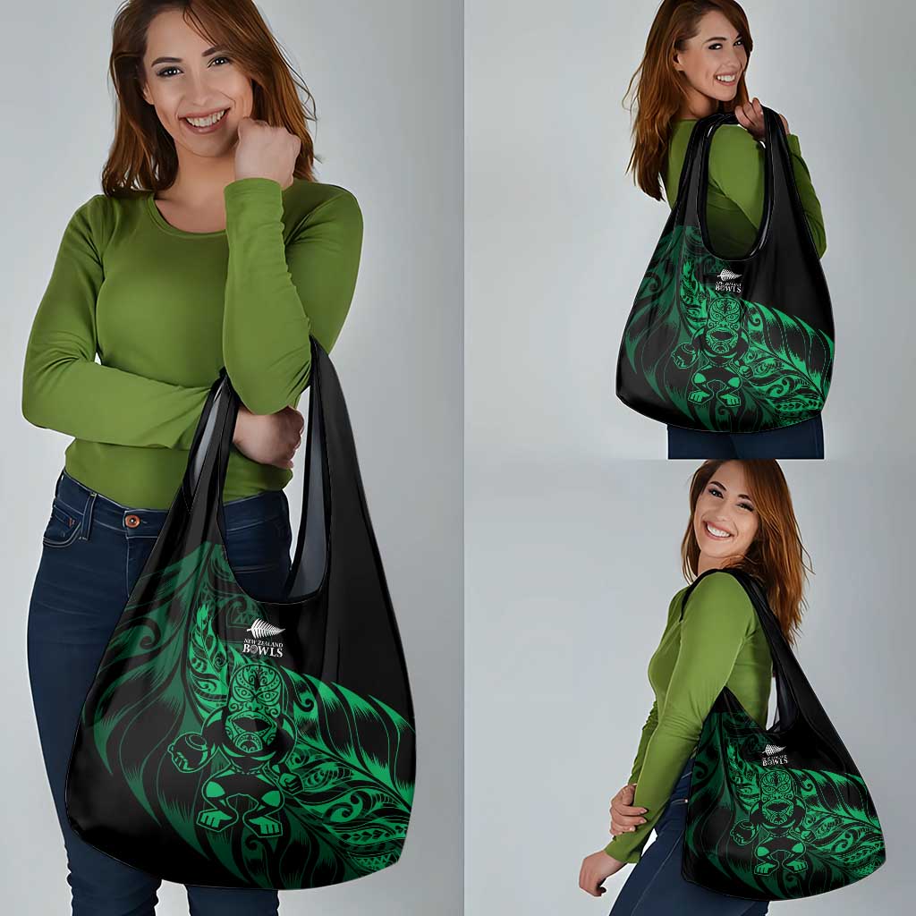New Zealand Lawn Bowls Grocery Bag Green Maori Warrior Tribal Silver Fern - Polynesian Pride