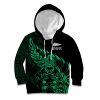 New Zealand Lawn Bowls Custom Kid Hoodie Green Maori Warrior Tribal Silver Fern LT9 Hoodie Green - Polynesian Pride