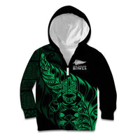 New Zealand Lawn Bowls Custom Kid Hoodie Green Maori Warrior Tribal Silver Fern LT9 Zip Hoodie Green - Polynesian Pride