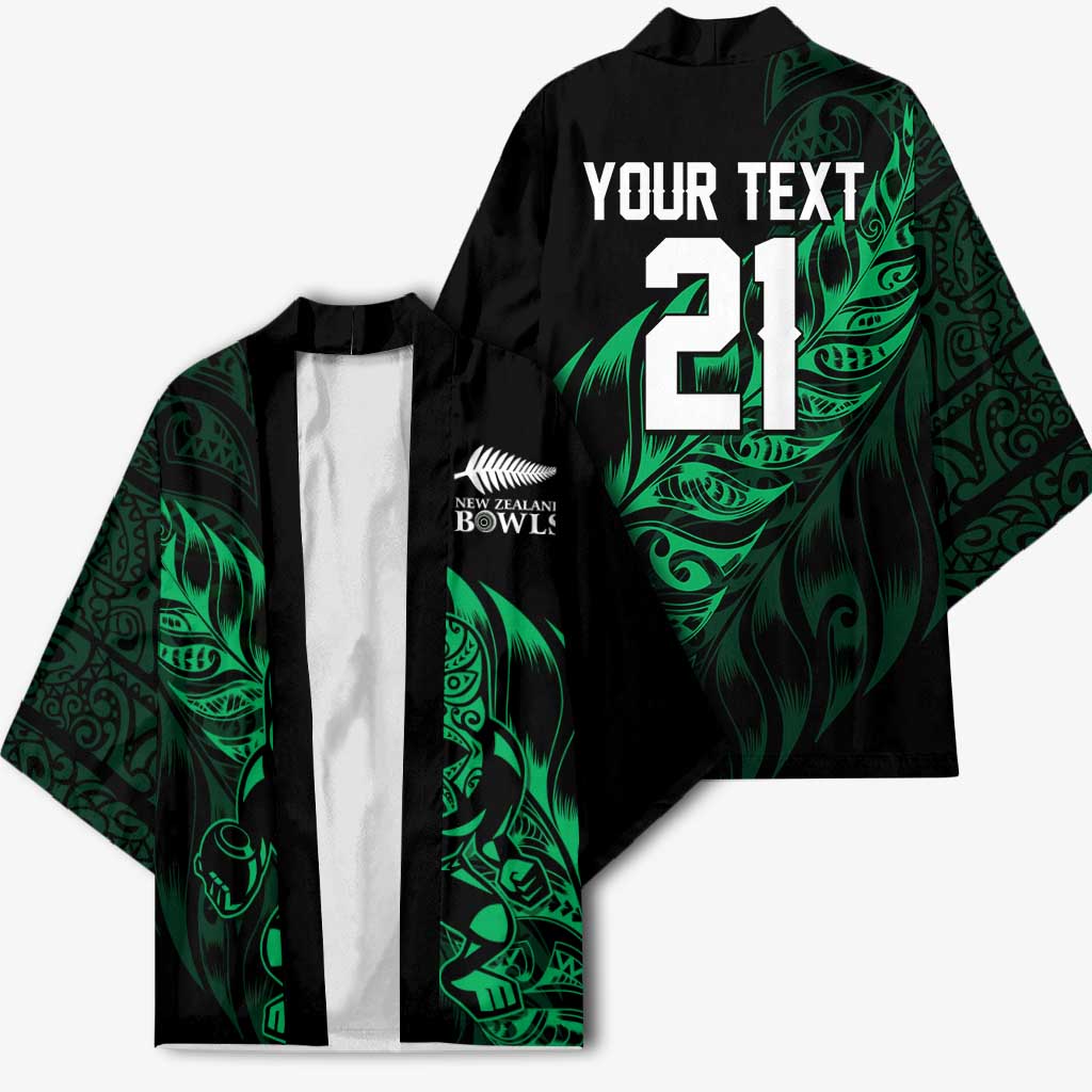 New Zealand Lawn Bowls Custom Kimono Green Maori Warrior Tribal Silver Fern - Polynesian Pride
