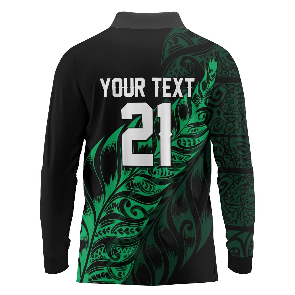 New Zealand Lawn Bowls Custom Long Sleeve Polo Shirt Green Maori Warrior Tribal Silver Fern LT9 - Polynesian Pride
