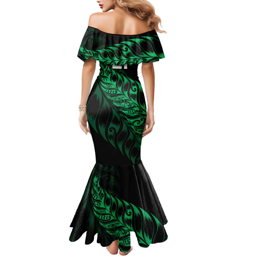 New Zealand Lawn Bowls Custom Mermaid Dress Green Maori Warrior Tribal Silver Fern LT9 - Polynesian Pride