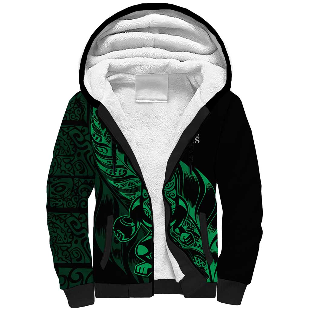 New Zealand Lawn Bowls Custom Sherpa Hoodie Green Maori Warrior Tribal Silver Fern LT9 Unisex Green - Polynesian Pride
