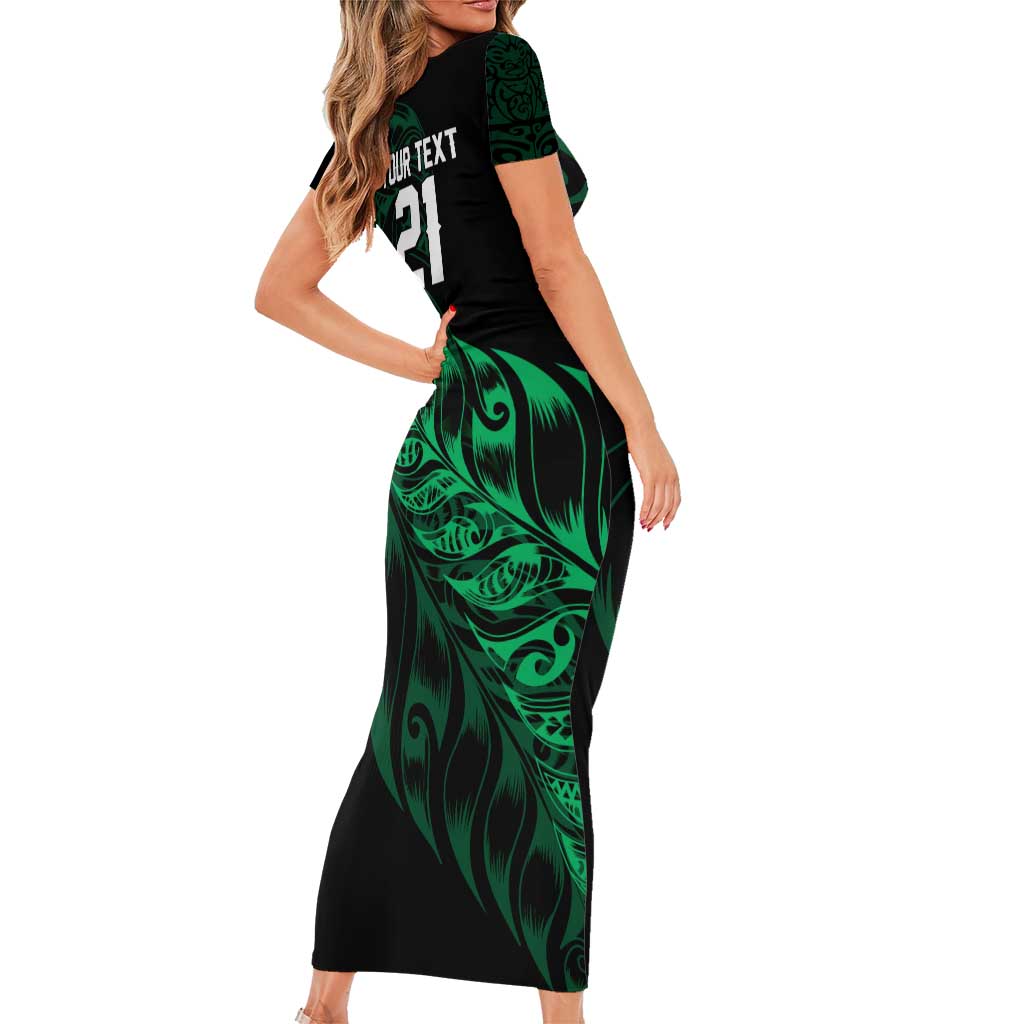 New Zealand Lawn Bowls Custom Short Sleeve Bodycon Dress Green Maori Warrior Tribal Silver Fern LT9 - Polynesian Pride