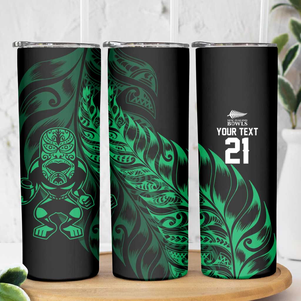 New Zealand Lawn Bowls Custom Skinny Tumbler Green Maori Warrior Tribal Silver Fern LT9 - Polynesian Pride